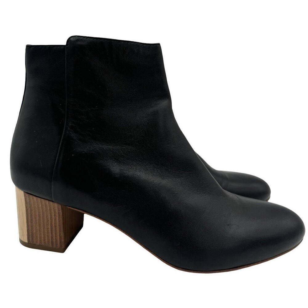 Veronique Branquinho Leather Ankle Zip Heel Boots Black Size EU 38 | US 7 - Picture 2 of 9
